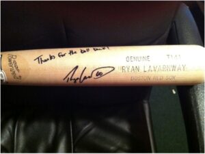 autographed baseball bat from ryan lavarnway