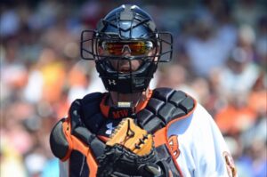 Matt Wieters in his catcher's gear.