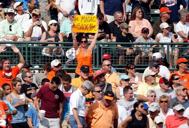 woman fan in stands holding up sign during baseball game