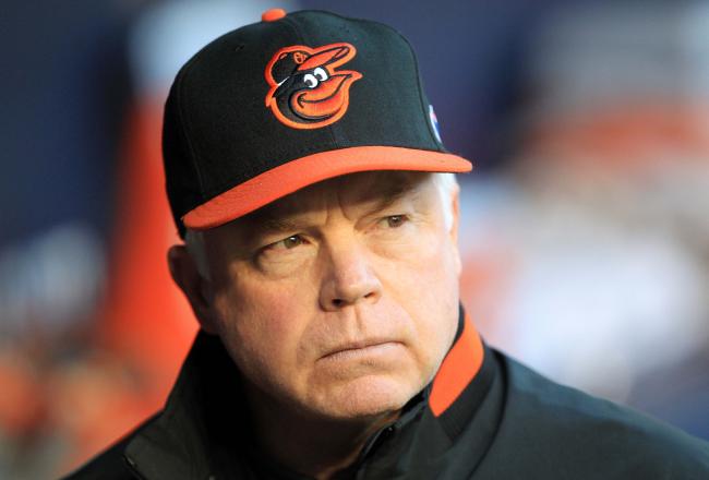 orioles manager looking off in distance not looking happy