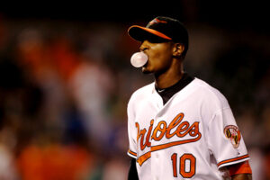 adam jones blowing bubble from gum