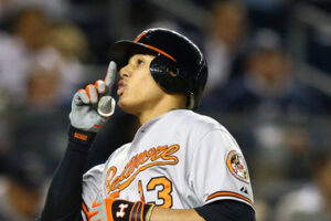 manny machado holding finger up to mouth doing shush motion