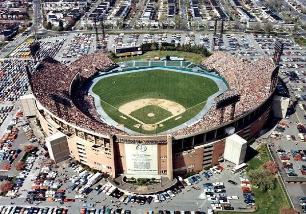 aerial view of stadium in 1970