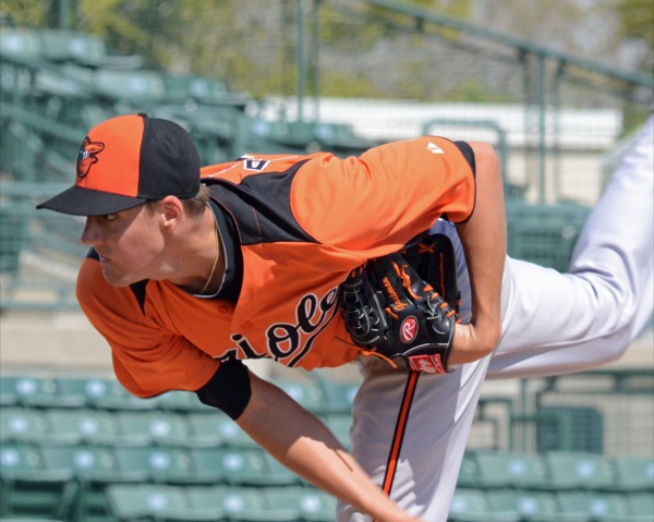 Kevin Gausman throws in Spring Training for the Baltimore Orioles, 2013.