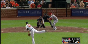 screenshot from tv of orioles game against angels