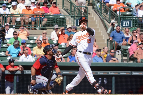 orioles baseball player markakis after hitting ball