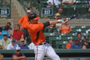 baseball player for baltimore orioles after hitting baseball