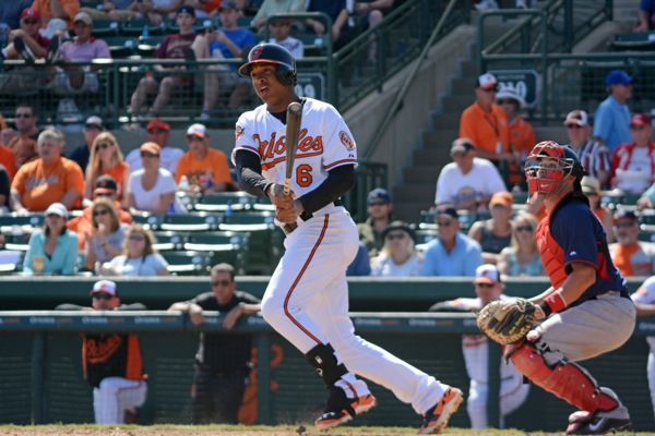 baltimore orioles player schoop after hitting ball at home plate