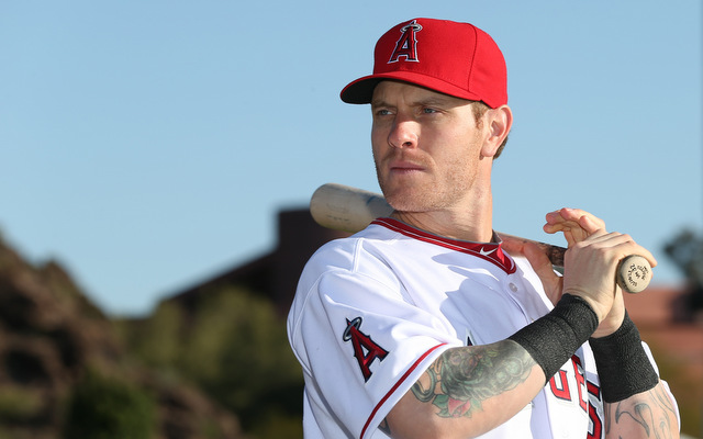 los angeles angels player posed for picture holding baseball bat