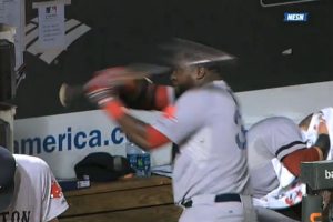 david ortiz in dugout swinging something