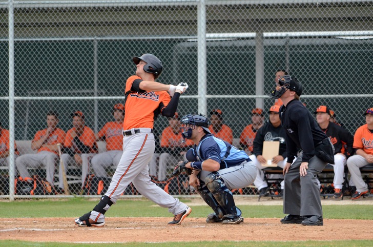 orioles baseball player up to bat during practice