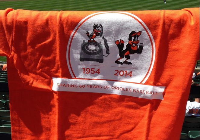 tshirt hanging over the railing at orioles stadium