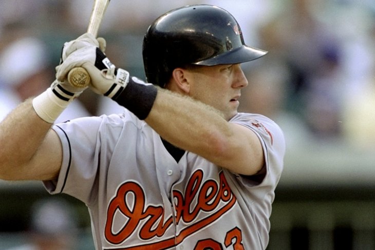 close up of chris hoiles waiting for pitch for baltimore orioles