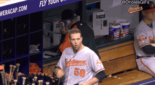 baltimore orioles player making face in dugout