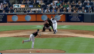 ny batter being pitched to by orioles pitcher