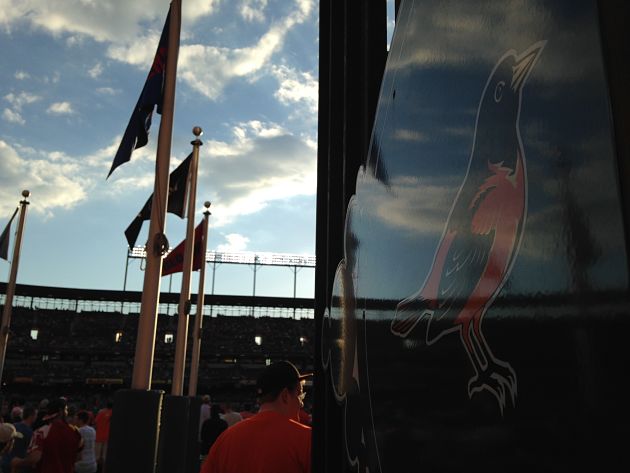 flags and partial view of orioles stadium