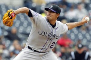 colorado pitcher about to throw pitch