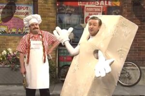 justin timberlake in tofu costume on set of saturday night live