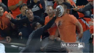 fan in stands getting pie in face