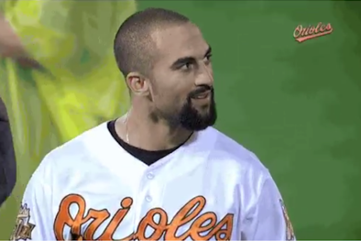 close up of orioles player looking off to side