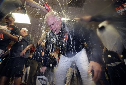 orioles buck getting champagne dumped on him
