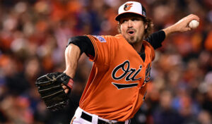 orioles pitcher arm back glove in front about to throw pitch