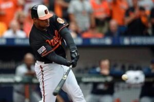 batter about to hit ball for baltimore orioles