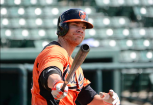 Chris Davis smirks while in extended Spring Training for the Baltimore Orioles.