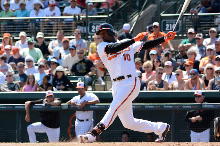 jones batting at orioles game with crowd in background