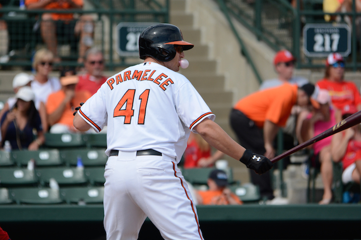 baseball player blowing bubble gum while up to bat