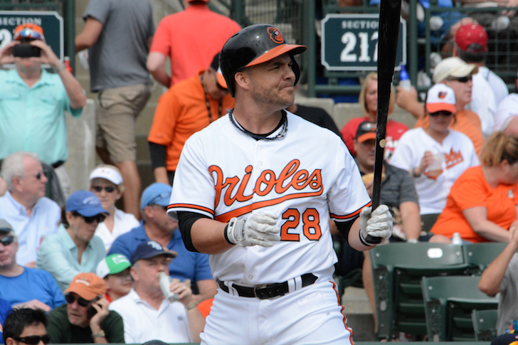 batter for orioles holding bat with interesting look on face