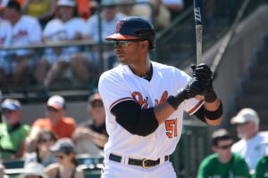 batter at orioles baseball game holding bat waiting for ball