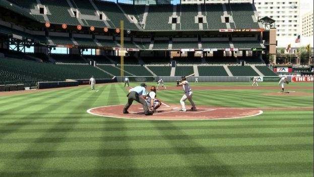 still shot of baseball team for video game with empty stands