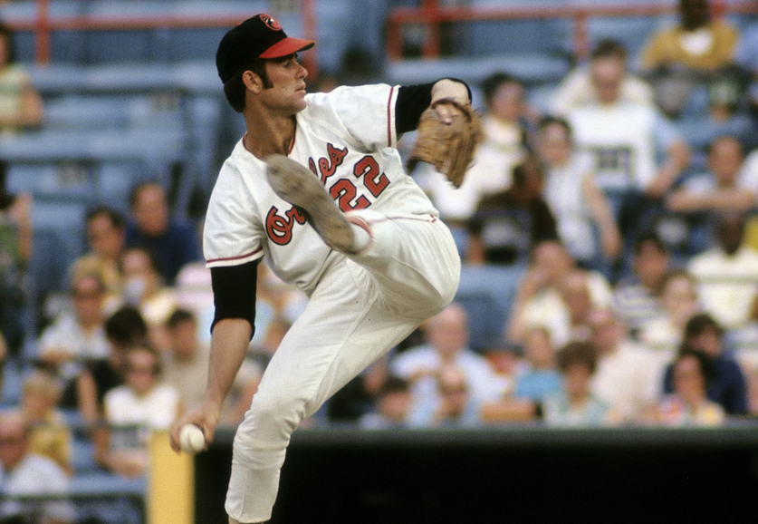 orioles jim palmer about to throw a pitch