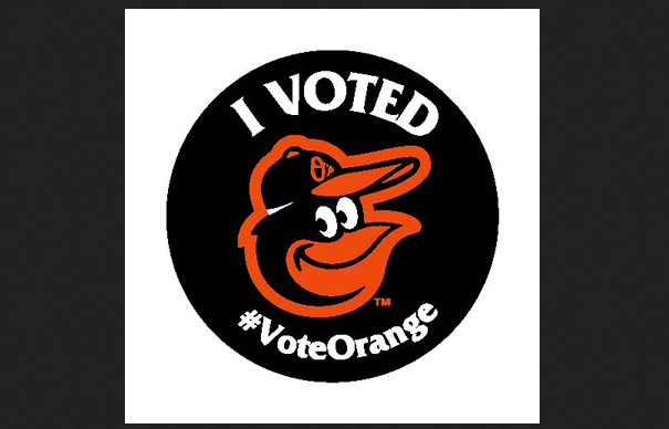 orange black and white orioles sticker saying i voted
