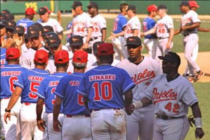 orioles and cuba team doing post game handshakes