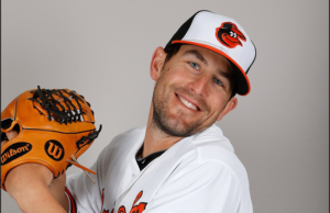 Baltimore Orioles pitcher Darren O'Day strikes a silly pose for the cameras.