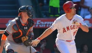 David Murphy of the Angels watches his game-winning hit fall