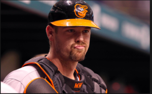 close up of baltimore orioles Matt Wieters scowling