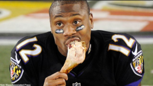 Jacoby Jones bites into a turkey leg.