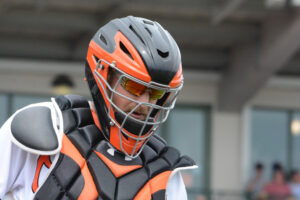 Caleb Joseph in his catcher's gear.