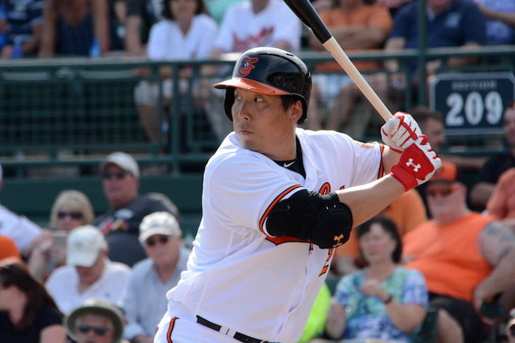 Hyun-Soo Kim stands in the batter's box.