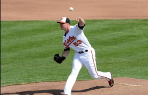 Zach Britton throws from the mound.