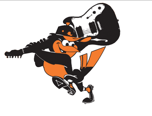 The Oriole Bird holding a guitar instead of a bat.