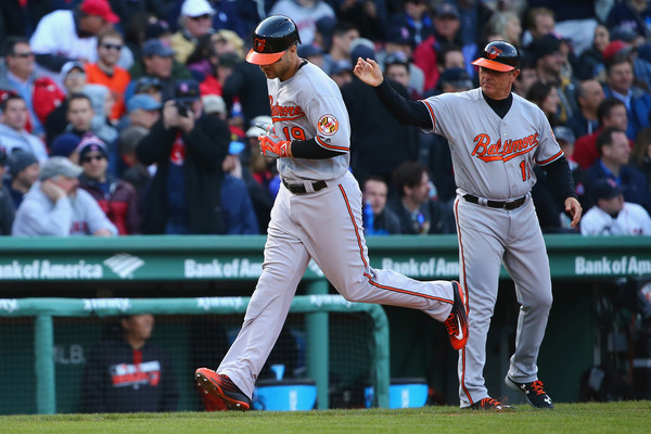 Chris Davis (19) rounds third base after hitting a monster home run in the top of the ninth inning of Craig Kimbrel.