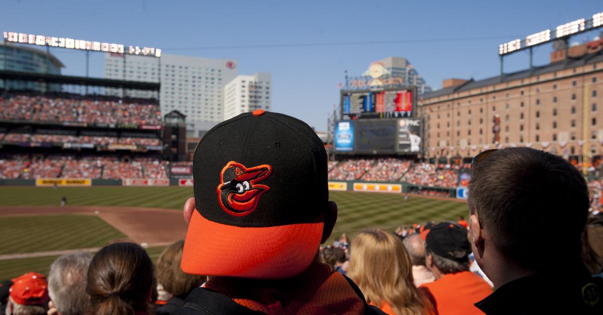 Fans watch the game against the visiting Minnesota Twins at the Baltimore Orioles’ home opener at Oriole Park at Camden Yards.