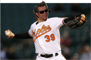 Ace Ventura's head on Kevin Gausman's body.