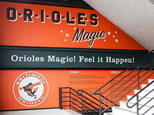 Orioles Magic lyrics on the wall of the stairwell.