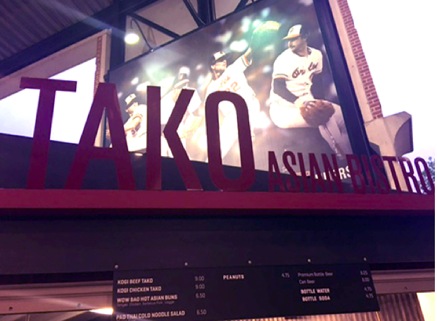 The sign for TAKO Asian Bistro at Camden Yards.