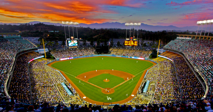 A panoramic shot of Dodger Stadium in LA.